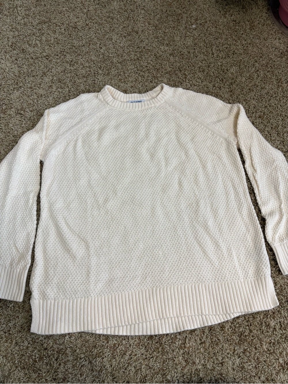 Old Navy women’s size medium 100% cotton Ivory Crewneck Knit Sweater